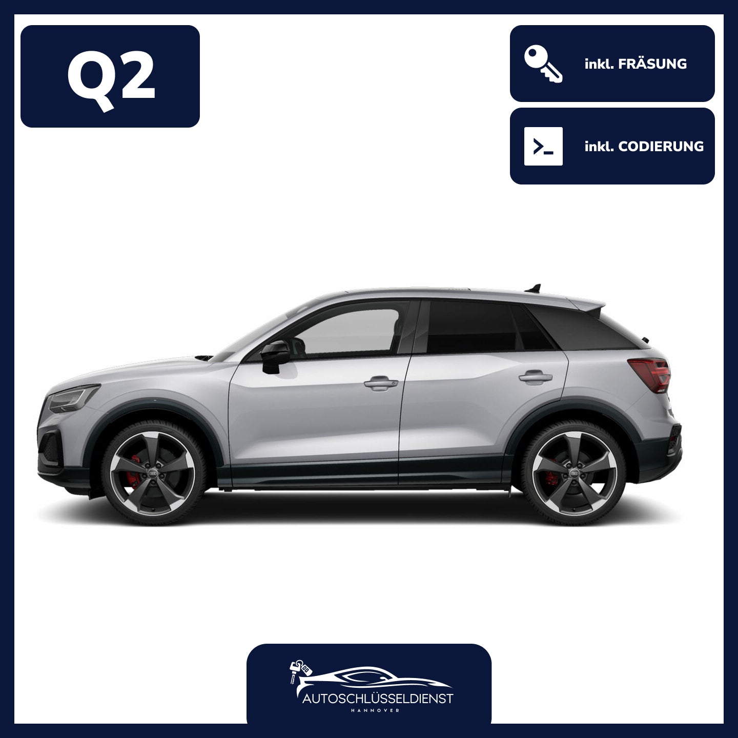 Ersatzschlüssel für AUDI Q2 – inklusive Codierung und präziser Fräsung.