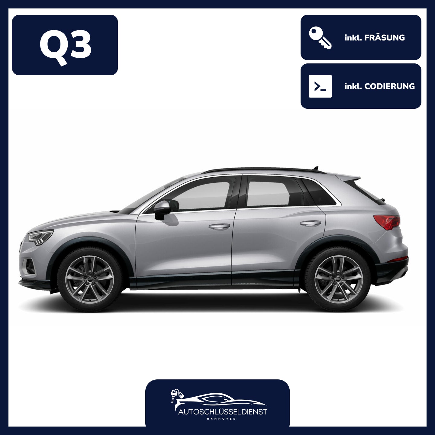 Ersatzschlüssel für AUDI Q3 – inklusive Codierung und präziser Fräsung.