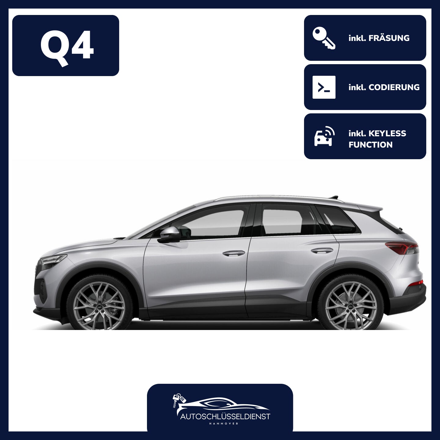 Ersatzschlüssel für AUDI Q4 – inklusive Codierung und präziser Fräsung.
