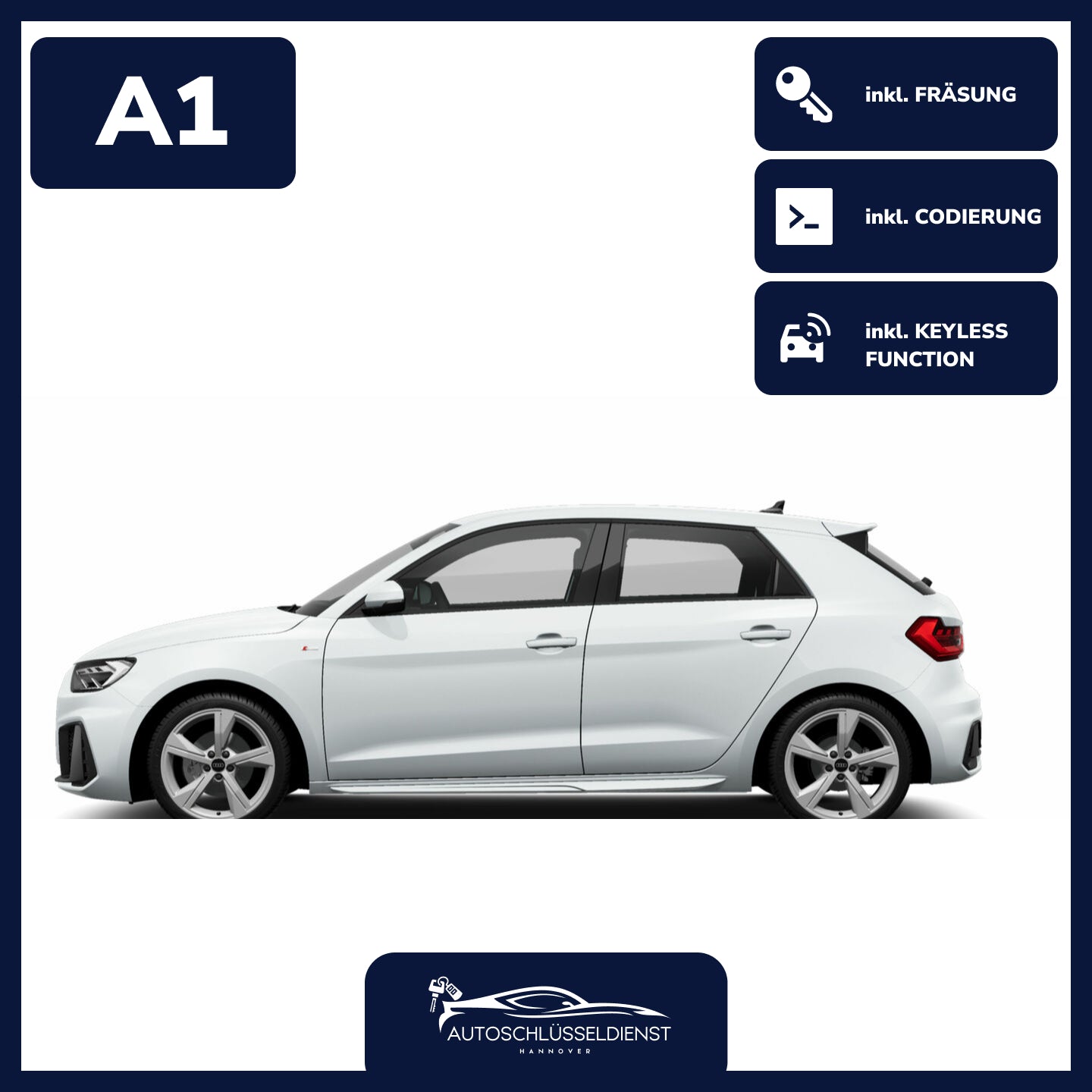 Ersatzschlüssel für AUDI A1 – inklusive Codierung und präziser Fräsung.