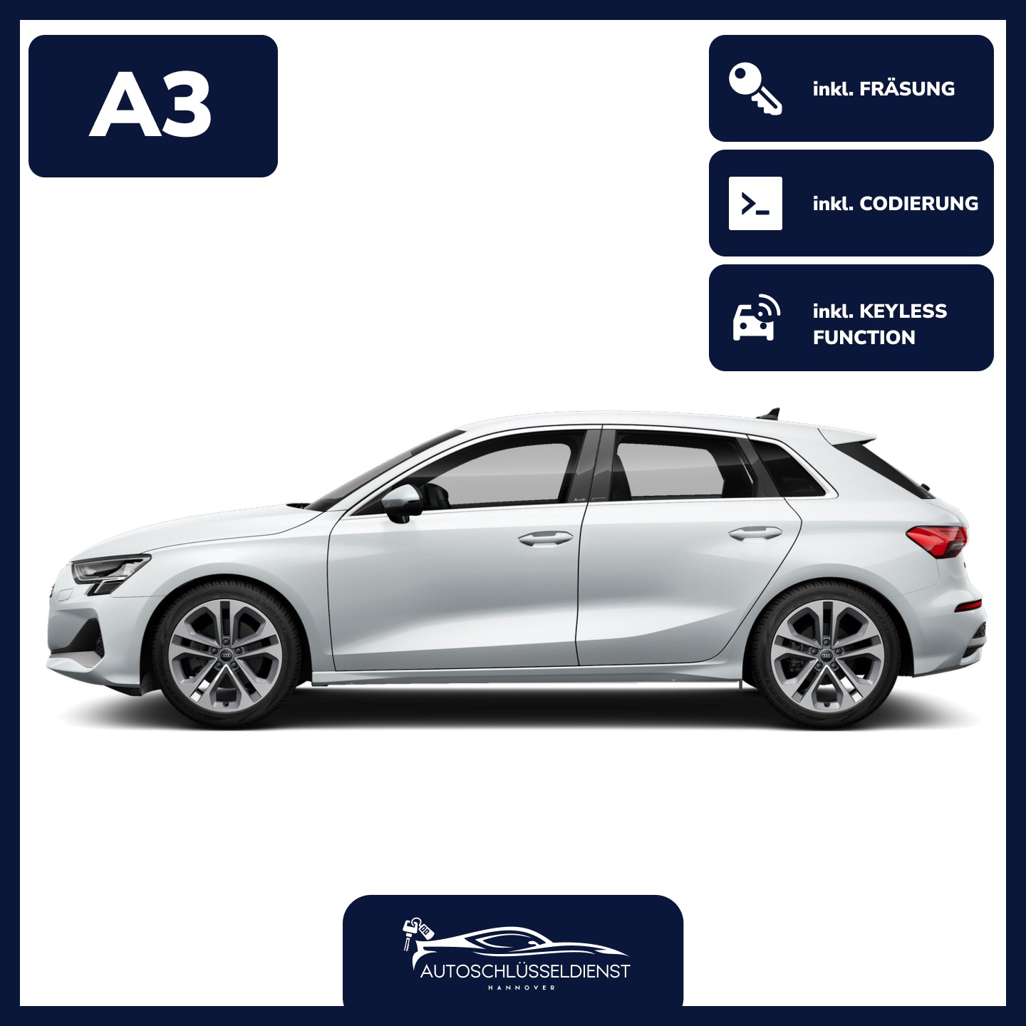 Ersatzschlüssel für AUDI A3 – inklusive Codierung und präziser Fräsung.