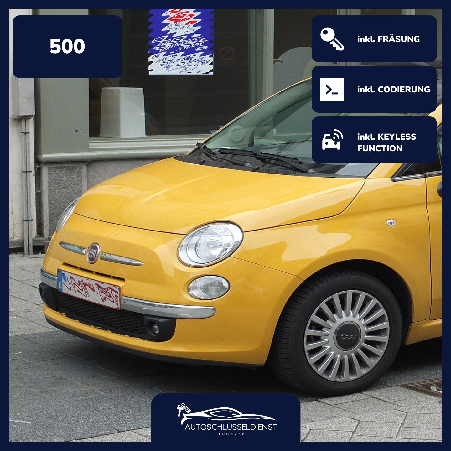 Ersatzschlüssel für FIAT 500 – inklusive Codierung und präziser Fräsung.