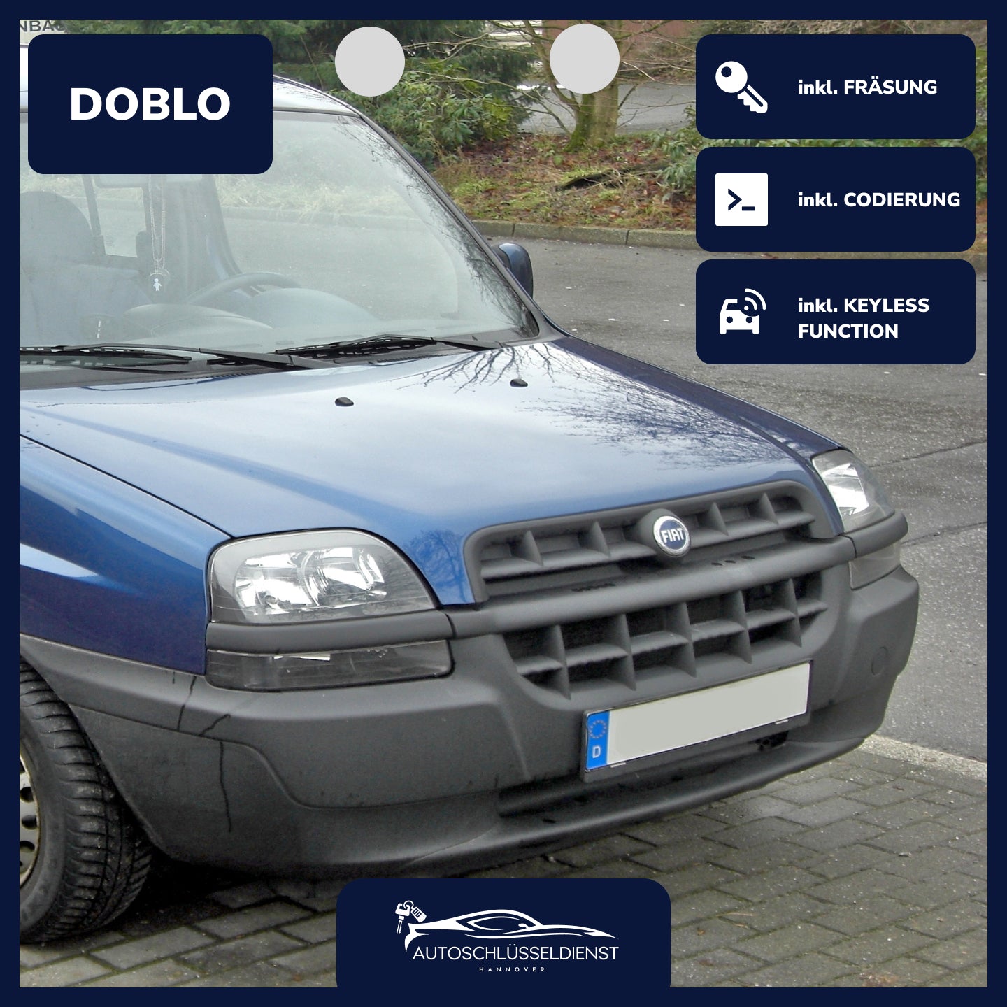 Ersatzschlüssel für FIAT DOBLO – inklusive Codierung und präziser Fräsung.