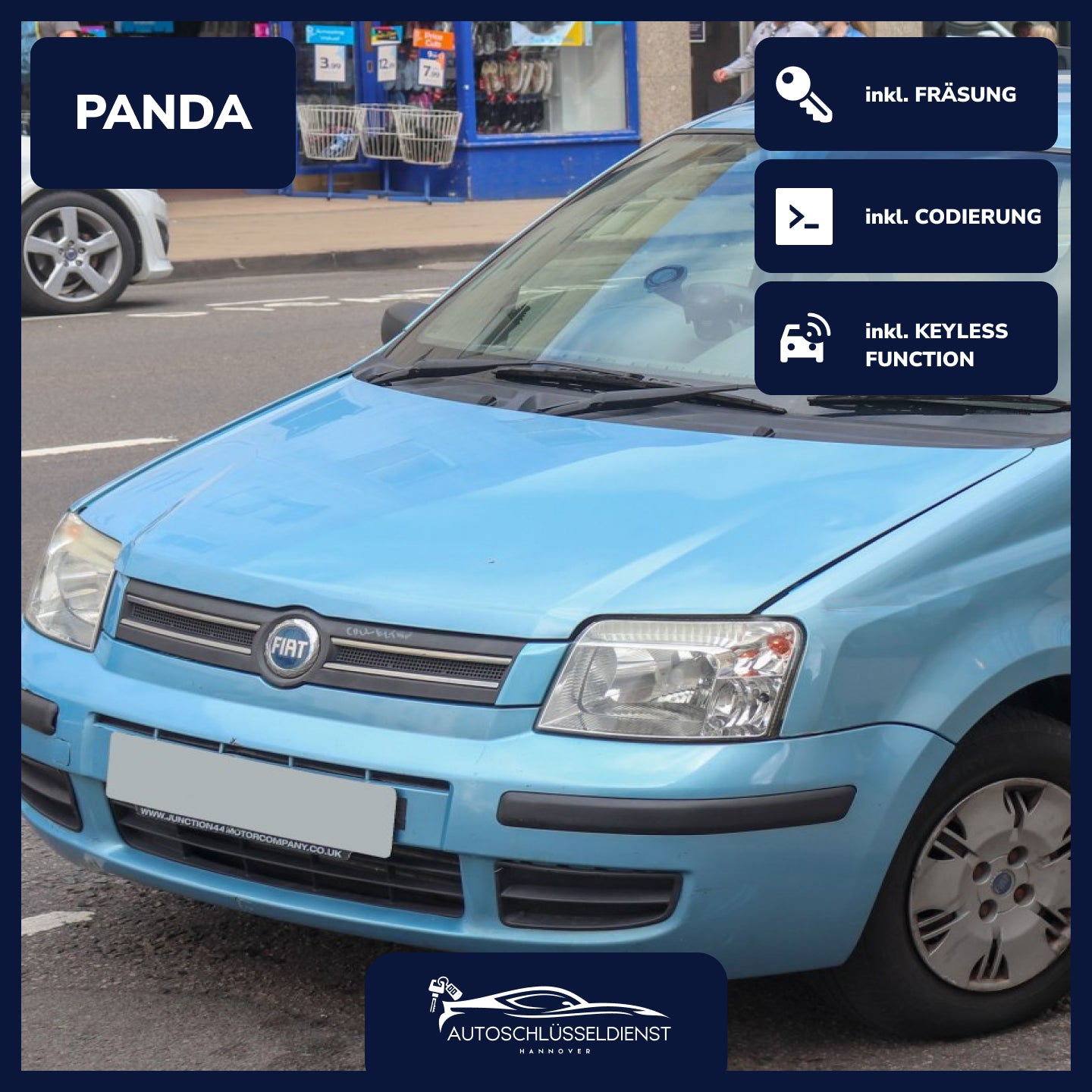 Ersatzschlüssel für FIAT PANDA – inklusive Codierung und präziser Fräsung.