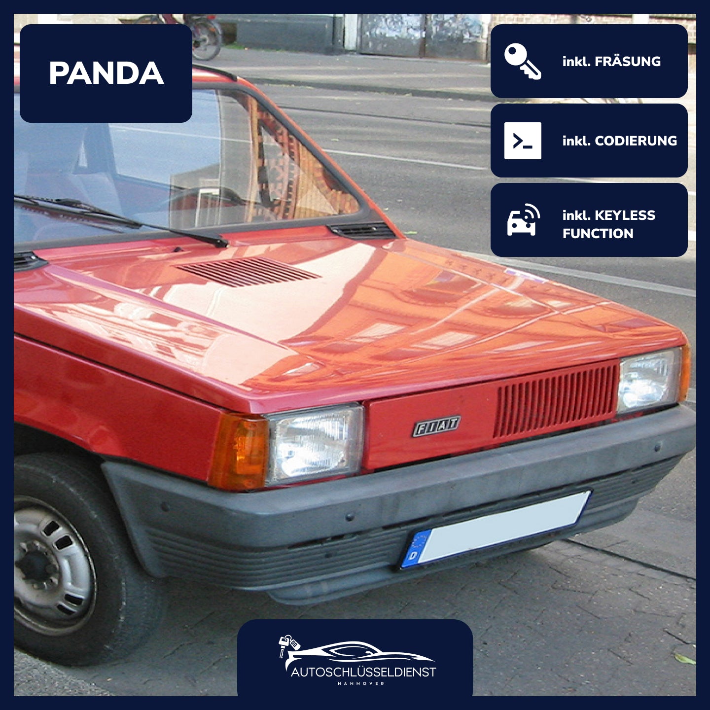 Ersatzschlüssel für FIAT PANDA – inklusive Codierung und präziser Fräsung.