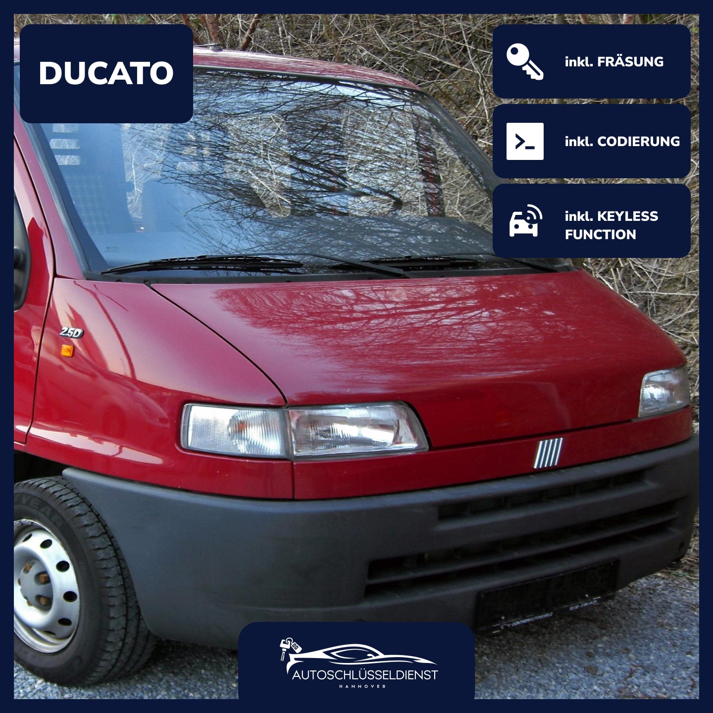 Ersatzschlüssel für FIAT DUCATO – inklusive Codierung und präziser Fräsung.