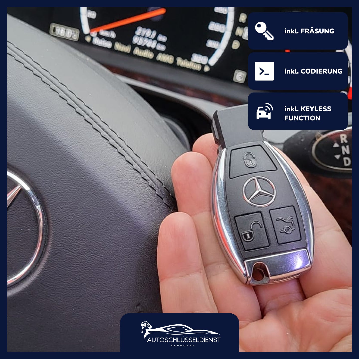 Ersatzschlüssel für Mercedes Benz W212 (2008-2014) – inklusive Codierung und Fräsung.