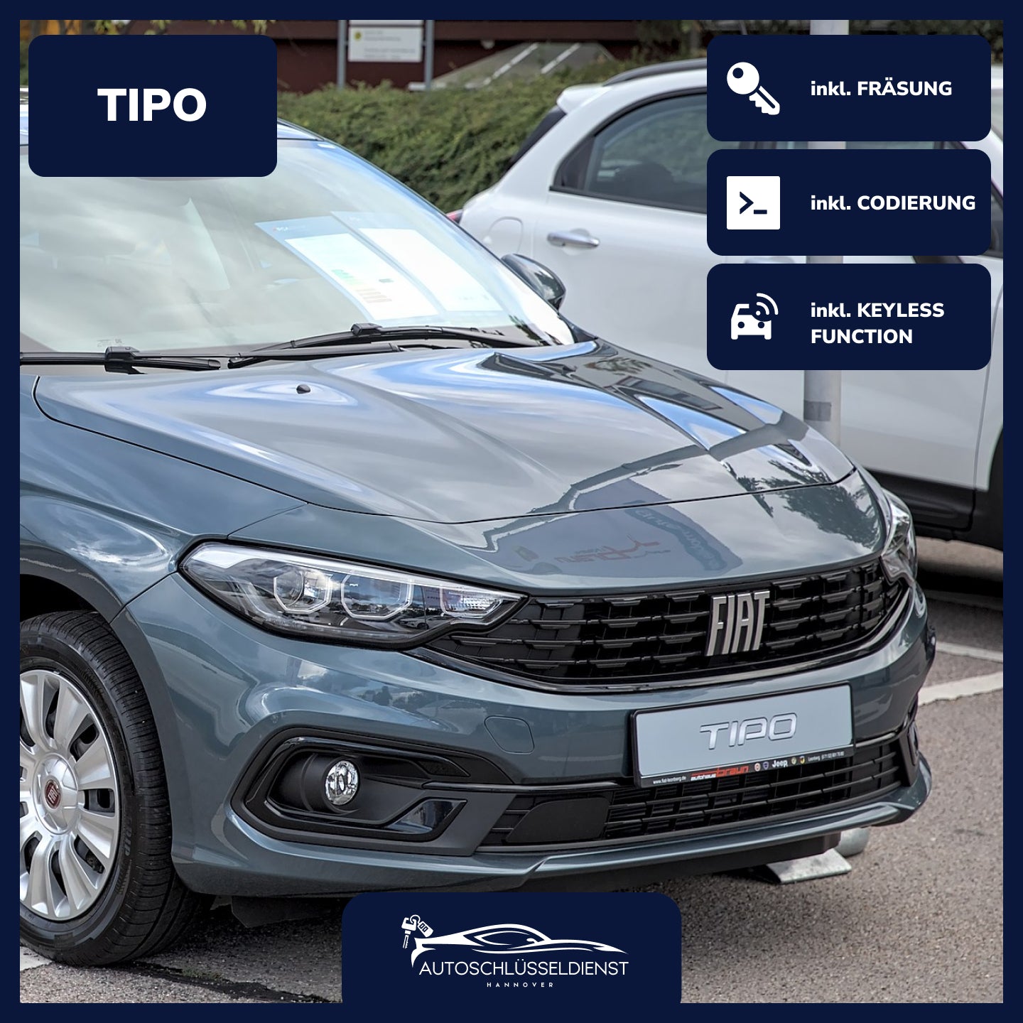 Ersatzschlüssel für FIAT TIPO – inklusive Codierung und präziser Fräsung.